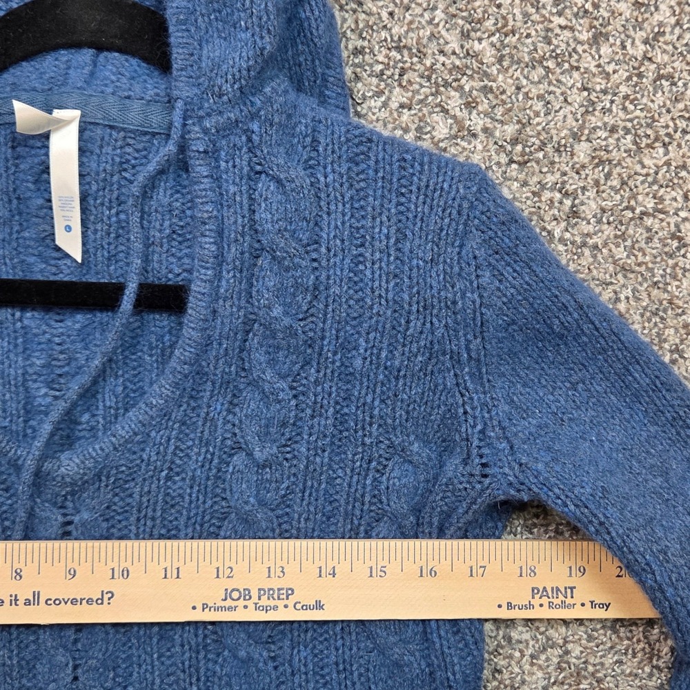 Lili Cable Knit Hoodie Womens L(fits like S) Blue Angora Wool Blend Sweater Boho - Picture 5 of 7